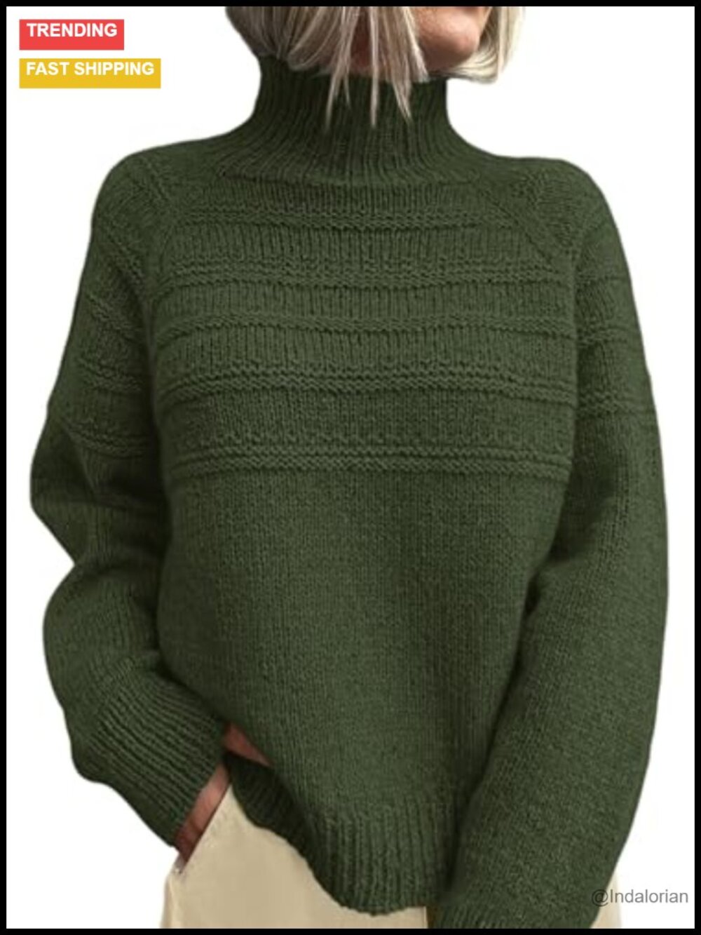 Chunky Knit Mock Neck Pullover Sweater Relaxed Fit Long Sleeve